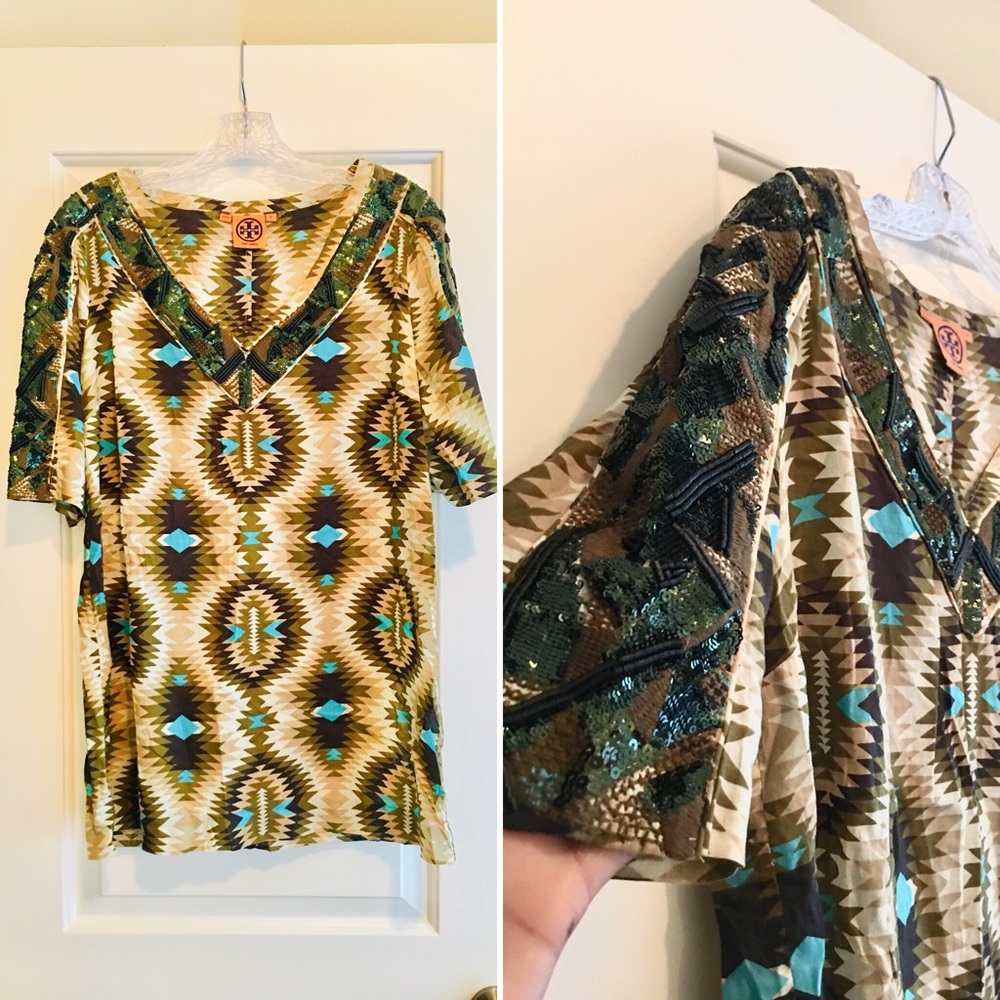 Tory Burch BOHO Sequin Embellished Tunic Size 12